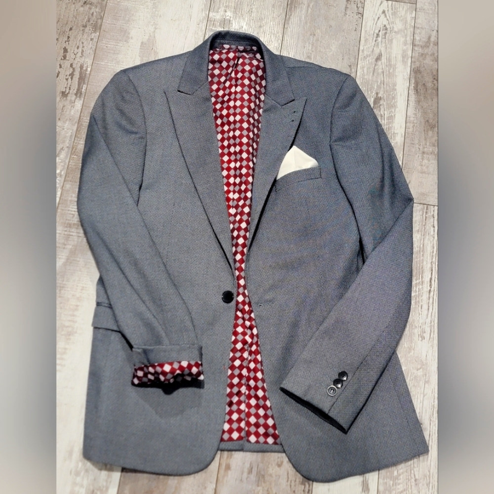 38R Men's Rudie London Blazer Gray 2 Button Stretch Fit Sport Coat